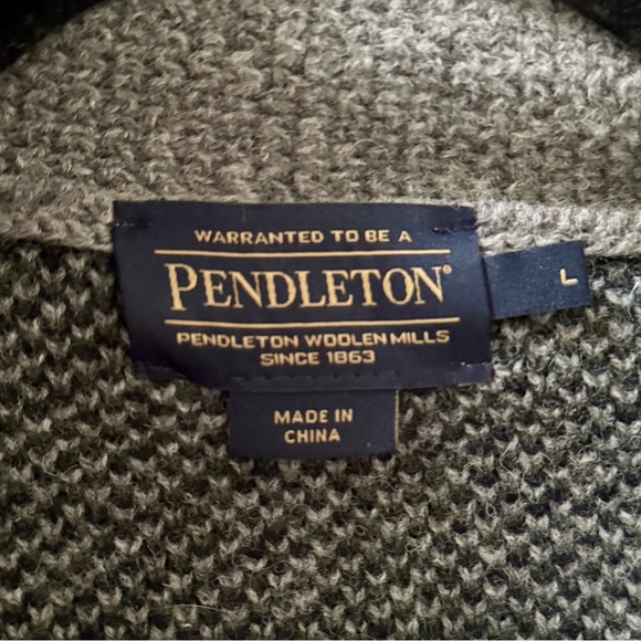 PENDLETON 100% Lambs Wool Aztec Zip Up Men’s Sweater Cardigan Grey Green Size L - Picture 8 of 9